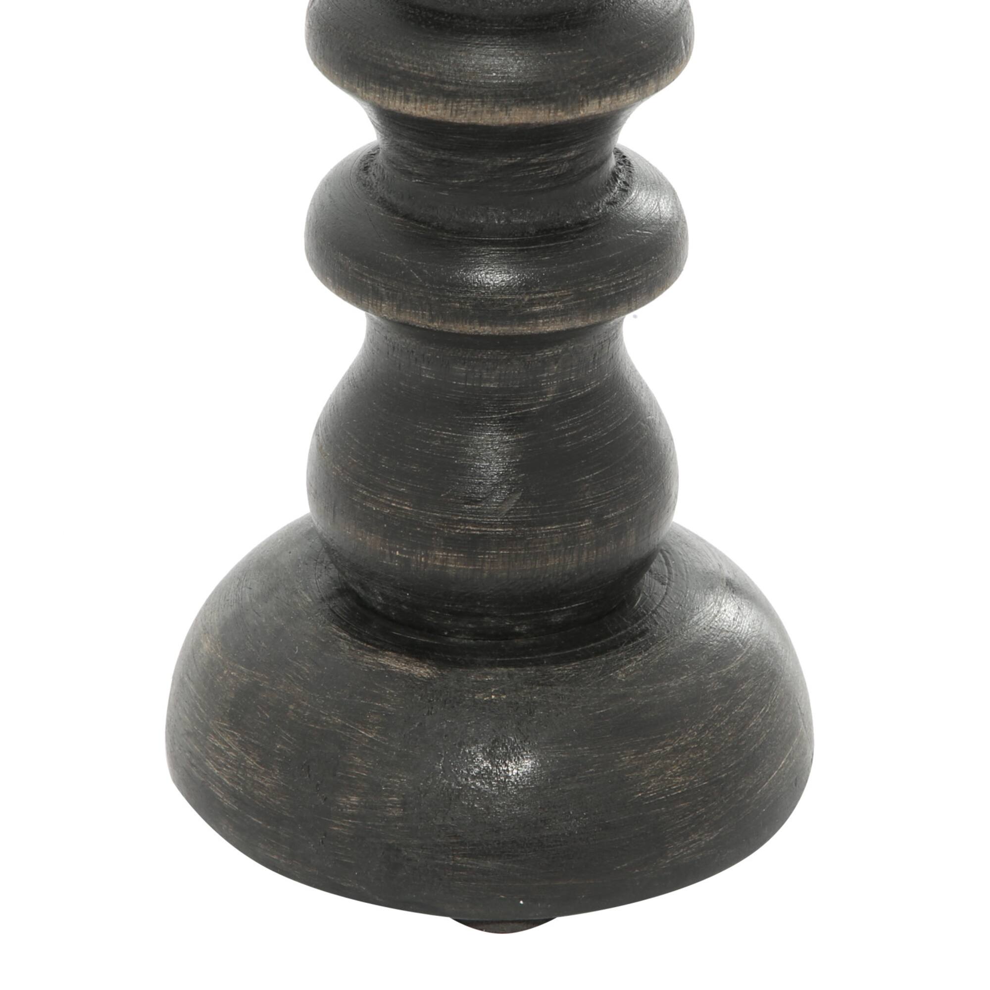 Dark Brown Mango Wood Traditional Ridged Candle Holder Set